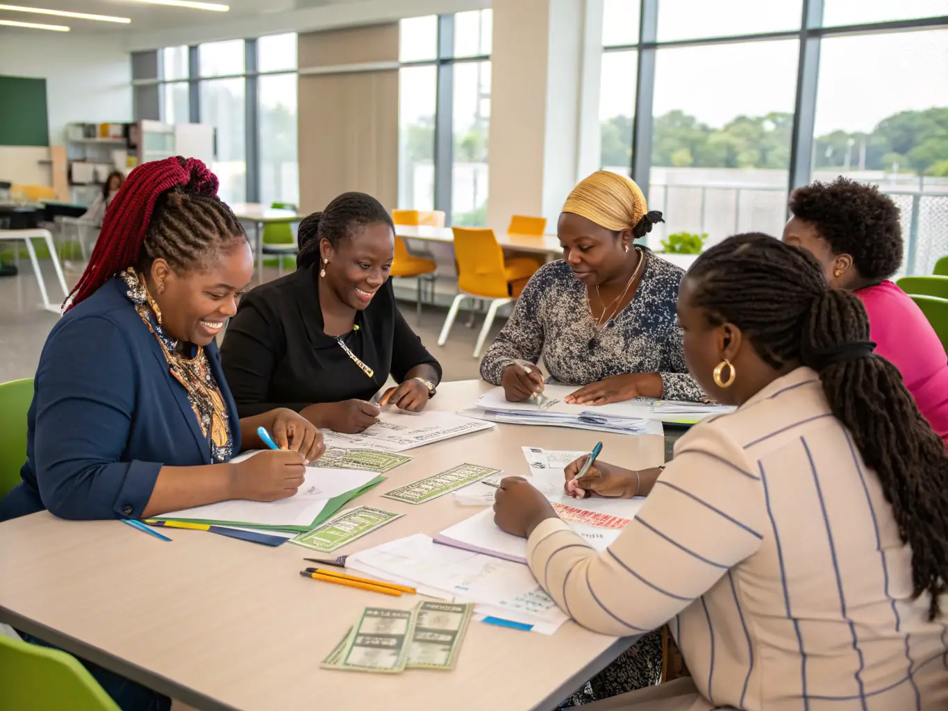 An image of a group of diverse participants engaging in a financial literacy workshop with a facilitator, illustrating interactive financial education.