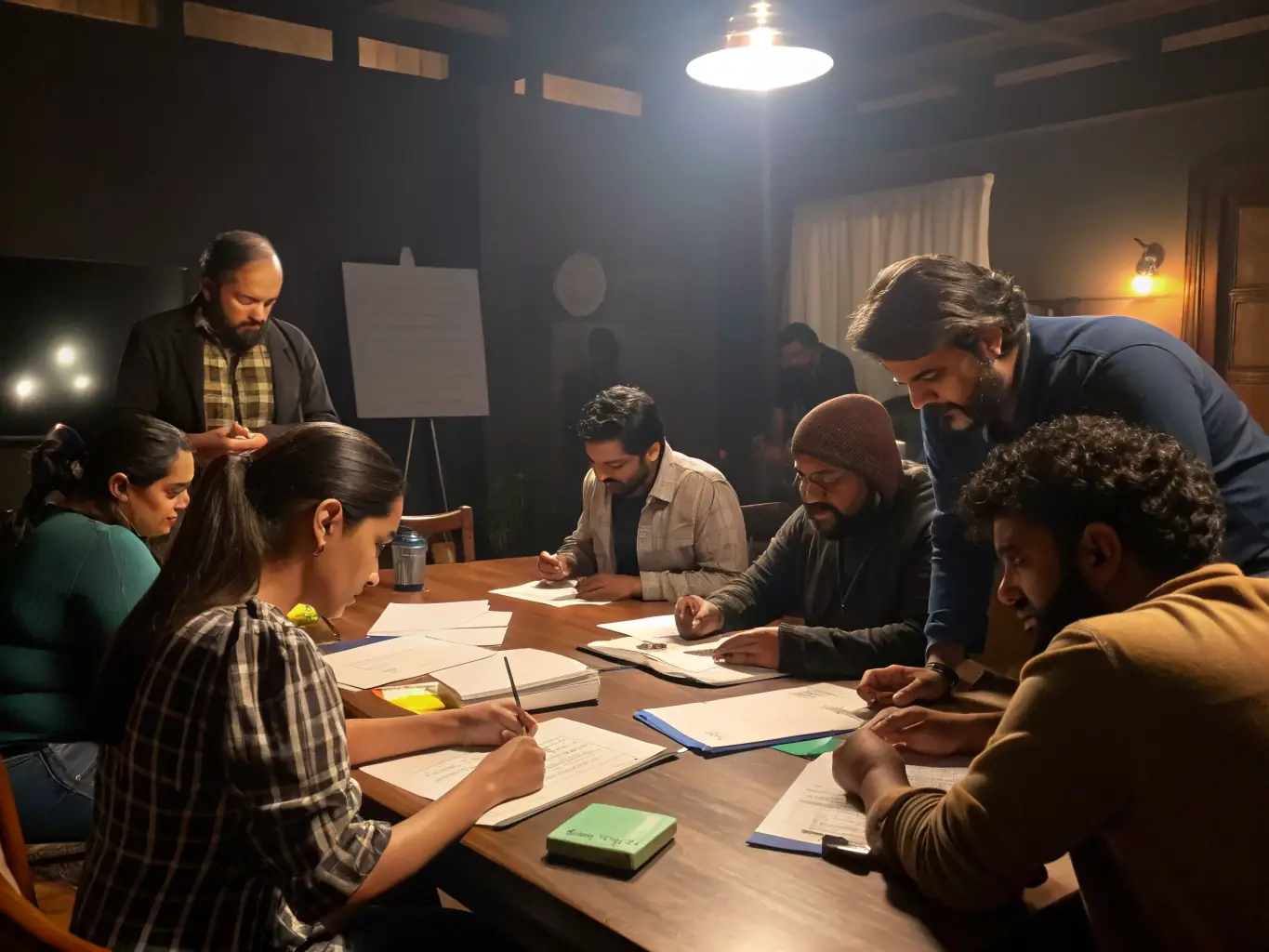 A group of diverse individuals participating in a financial literacy workshop, actively engaged in learning about financial concepts.